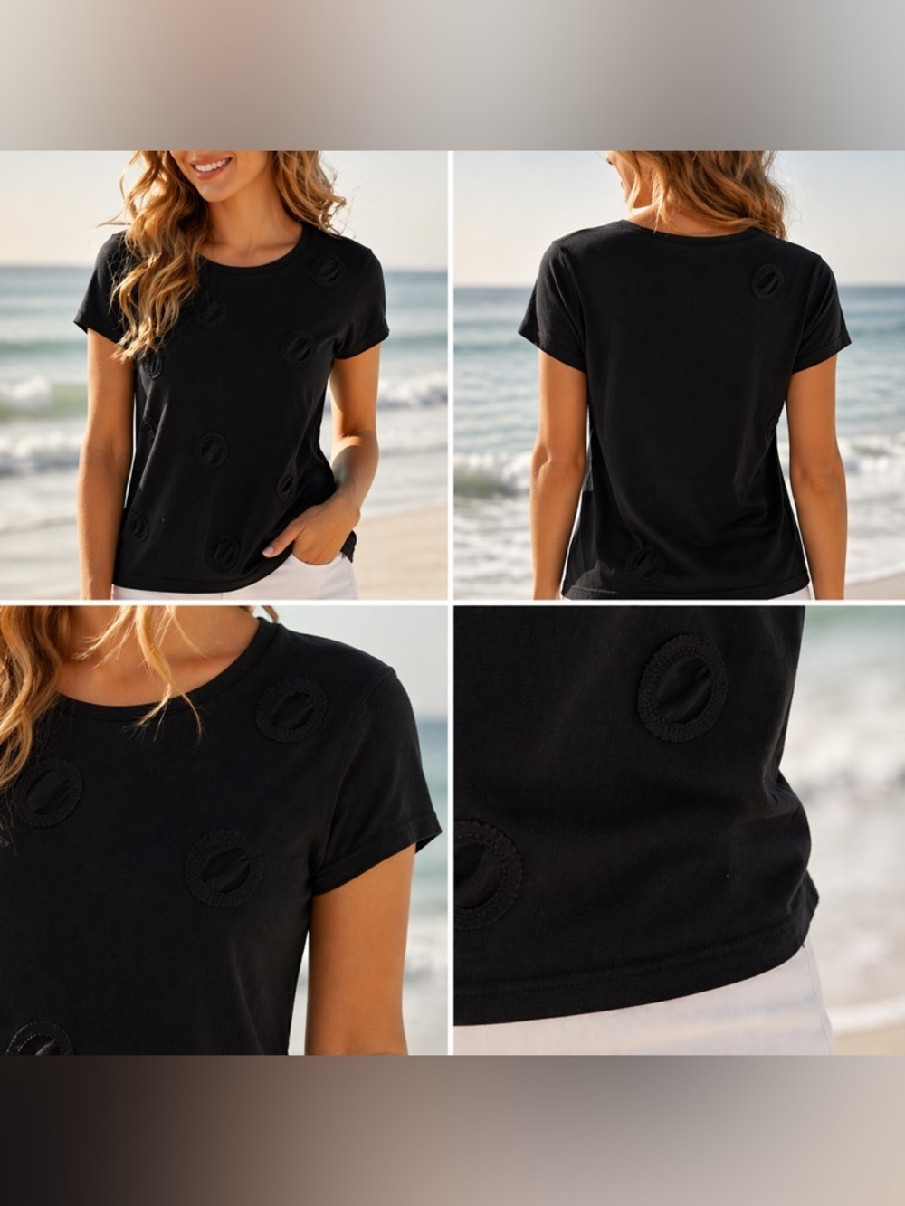 Worth Black Short Sleeve Tee with Circular Appliqués